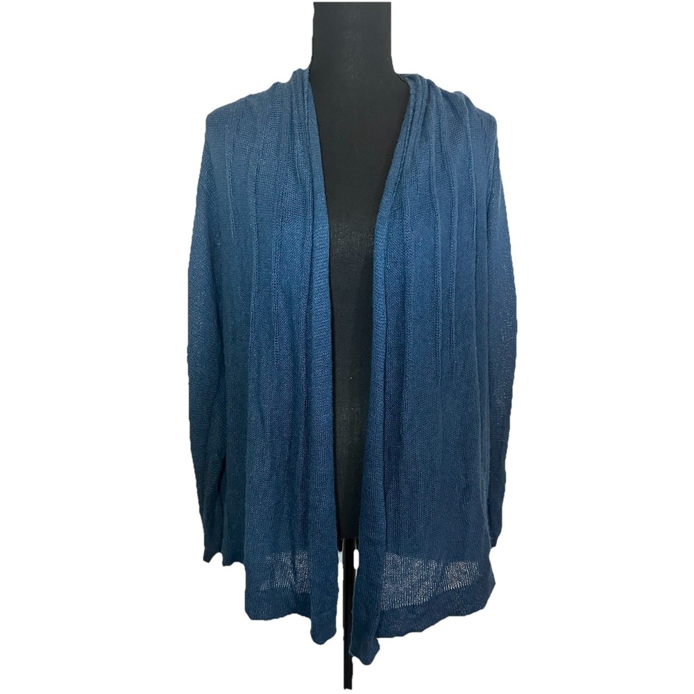 LaFayette 148 Women's Alpaca Wool Blend Ombre Teal Open Front Cardigan L/XL